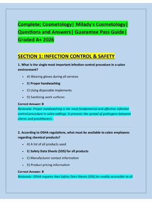Preview of Complete; Cosmetology| Milady's Cosmetology|  Questions and Answers| Guarantee Pass Guide|