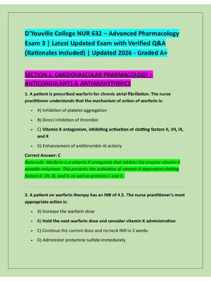 Preview of D'Youville College NUR 632 – Advanced Pharmacology  Exam 3 | Latest Updated Exam with Veri