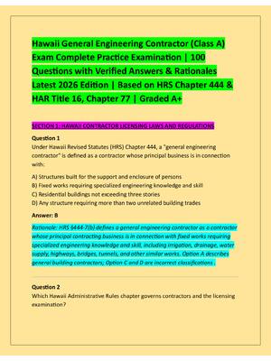 Preview of Hawaii General Engineering Contractor (Class A)  Exam Complete Practice Examination | 100