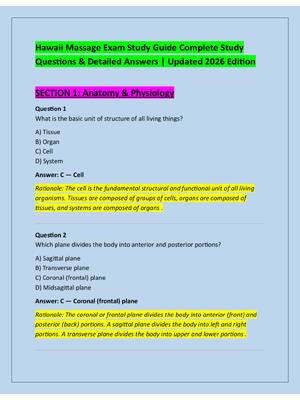 Preview of Hawaii Massage Exam Study Guide Complete Study  Questions & Detailed Answers | Updated 202