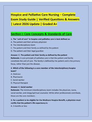 Preview of Hospice and Palliative Care Nursing – Complete  Exam Study Guide | Verified Questions & An