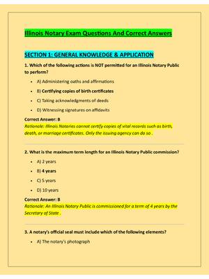 Preview of Illinois Notary Exam Questions And Correct Answers