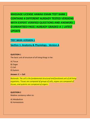 Preview of MASSAGE LICENSE HAWAII EXAM TEST BANK |  CONTAINS 4 DIFFERENT ALREADY TESTED VERSIONS  WIT