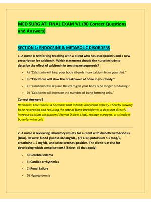 Preview of MED SURG ATI FINAL EXAM V1 (90 Correct Questions  and Answers)