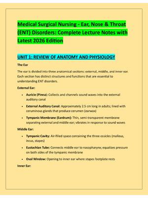 Preview of Medical Surgical Nursing - Ear, Nose & Throat  (ENT) Disorders: Complete Lecture Notes wit