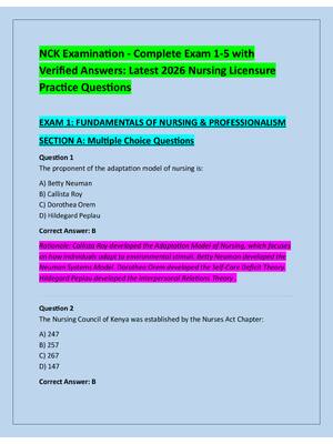 Preview of NCK Examination - Complete Exam 1-5 with  Verified Answers: Latest 2026 Nursing Licensure