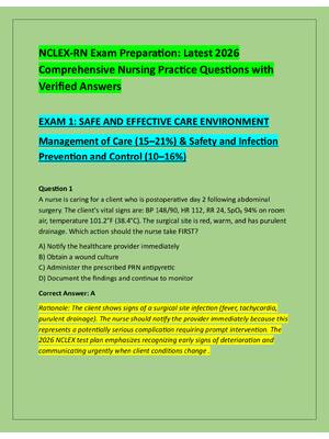 Preview of NCLEX-RN Exam Preparation: Latest 2026  Comprehensive Nursing Practice Questions with  Ver