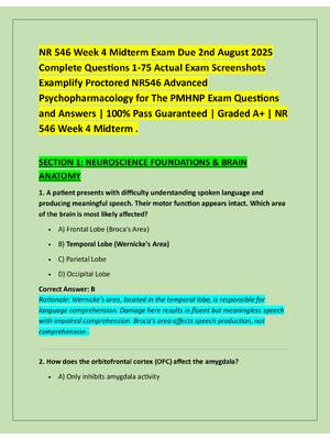 Preview of NR 546 Week 4 Midterm Exam Due 2nd August 2025  Complete Questions 1-75 Actual Exam Screen
