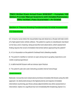 Preview of TNCC Written Exam Actual Exam 2026/2027 – Complete 10th Edition Provider Manual Questions