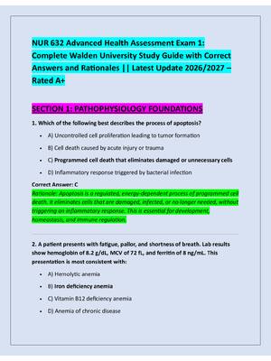 Preview of NUR 632 Advanced Health Assessment Exam 1:  Complete Walden University Study Guide with Co