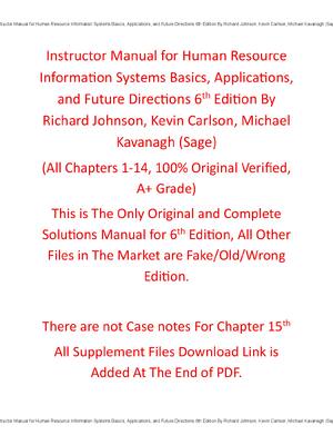 Preview of Instructor Manual Human Resource Information Systems Basics, Applications, and Future Dire