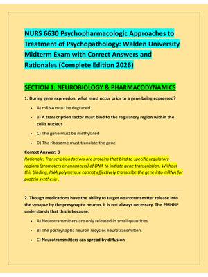 Preview of NURS 6630 Psychopharmacologic Approaches to  Treatment of Psychopathology: Walden Universi
