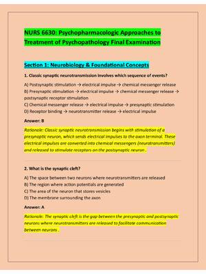 Preview of NURS 6630: Psychopharmacologic Approaches to  Treatment of Psychopathology Final Examinati