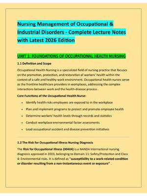 Preview of Nursing Management of Occupational &  Industrial Disorders - Complete Lecture Notes  with