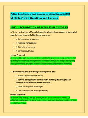 Preview of Police Leadership and Administration Exam 1: 200  Multiple-Choice Questions and Answers.