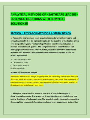Preview of ANALYTICAL METHODS OF HEALTHCARE LEADERS -  D514 WGU QUESTIONS WITH COMPLETE  SOLUTIONS!!
