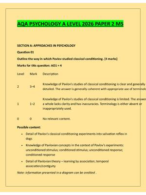 Preview of AQA PSYCHOLOGY A LEVEL 2026 PAPER 2 MS