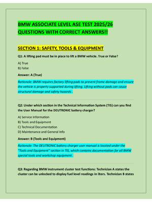 Preview of BMW ASSOCIATE LEVEL ASE TEST 2025/26  QUESTIONS WITH CORRECT ANSWERS!!