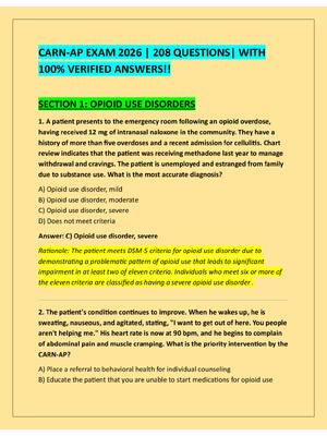 Preview of CARN-AP EXAM 2026 | 208 QUESTIONS| WITH  100% VERIFIED ANSWERS!!