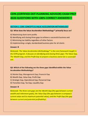 Preview of CEPA (CERTIFIED EXIT PLANNING ADVISOR) EXAM PREP  2026 QUESTIONS WITH 100% CORRECT ANSWERS