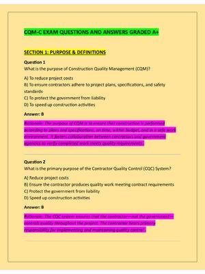 Preview of CQM-C EXAM QUESTIONS AND ANSWERS GRADED A+