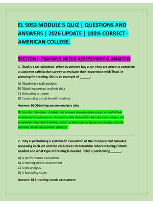 Preview of EL 5053 MODULE 5 QUIZ | QUESTIONS AND  ANSWERS | 2026 UPDATE | 100% CORRECT -  AMERICAN CO