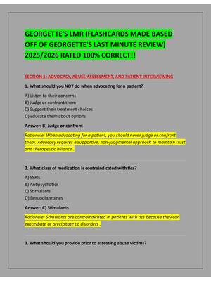 Preview image for GEORGETTE'S LMR (FLASHCARDS MADE BASED  OFF OF GEORGETTE'S LAST MINUTE REVIEW)  2025/2026 RATED 100% CORRECT!!