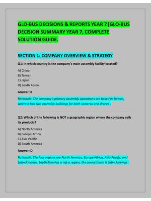 Preview image for GLO-BUS DECISIONS & REPORTS YEAR 7|GLO-BUS  DECISION SUMMARY YEAR 7, COMPLETE  SOLUTION GUIDE.