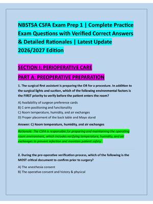 Preview of NBSTSA CSFA Exam Prep 1 | Complete Practice  Exam Questions with Verified Correct Answers