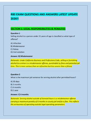 Preview of RBS EXAM QUESTIONS AND ANSWERS LATEST UPDATE  2026!!