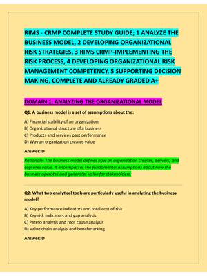 Preview of RIMS - CRMP COMPLETE STUDY GUIDE; 1 ANALYZE THE  BUSINESS MODEL, 2 DEVELOPING ORGANIZATION