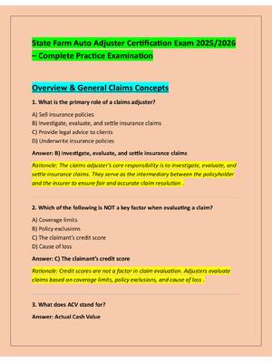 Preview of State Farm Auto Adjuster Certification Exam 2025/2026 – Complete Practice Exa