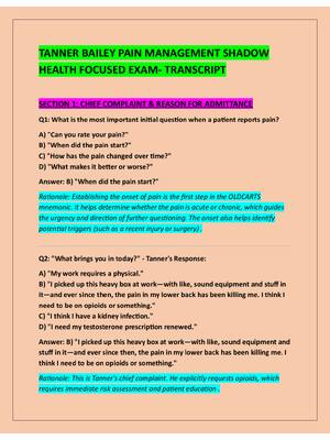 Preview of TANNER BAILEY PAIN MANAGEMENT SHADOW  HEALTH FOCUSED EXAM- TRANSCRIPT