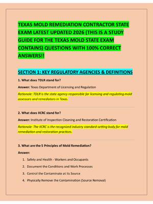 Preview of TEXAS MOLD REMEDIATION CONTRACTOR STATE  EXAM LATEST UPDATED 2026 (THIS IS A STUDY  GUIDE