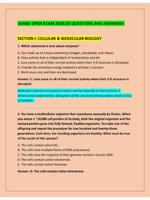 Preview of USABO OPEN EXAM 2025/26 QUESTIONS AND ANSWERS!!