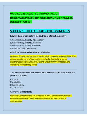 Preview of WGU COURSE C836 - FUNDAMENTALS OF  INFORMATION SECURITY QUESTIONS AND ANSWERS  ALREADY PAS