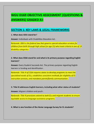 Preview of WGU D169 OBJECTIVE ASSESSMENT (QUESTIONS &  ANSWERS) GRADED A+