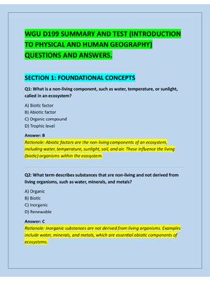 Preview of WGU D199 SUMMARY AND TEST (INTRODUCTION  TO PHYSICAL AND HUMAN GEOGRAPHY)  QUESTIONS AND A