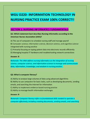 Preview of WGU D220- INFORMATION TECHNOLOGY IN  NURSING PRACTICE EXAM 100% CORRECT!!