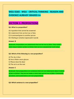 Preview of WGU D265 - WGU - CRITICAL THINKING - REASON AND  EVIDENCE ALREADY GRADED A+