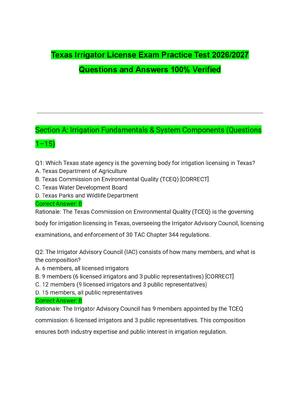 Preview of Texas Irrigator License Exam Practice Test Actual Exam 2026/2027 – Complete Questions with