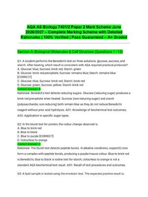 Preview of AQA AS Biology 7401/2 Paper 2 Mark Scheme June 2026/2027 – Complete Marking Scheme with De