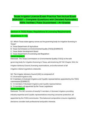 Preview of Texas Irrigator License Exam Practice Test Actual Exam 2026/2027 – Complete Questions with