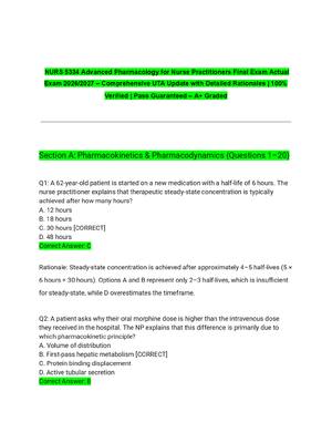 Preview of NURS 5334 Advanced Pharmacology for Nurse Practitioners Final Exam Actual Exam 2026/2027 –