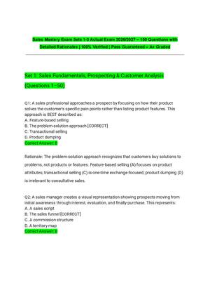 Preview of Sales Mastery Exam Sets 1-3 Actual Exam 2026/2027 – 150 Questions with Detailed Rationales
