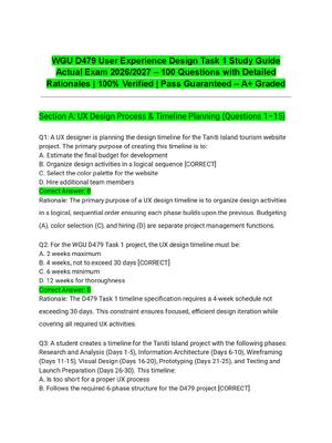 Preview of WGU D479 User Experience Design Task 1 Study Guide Actual Exam 2026/2027 – 100 Questions w