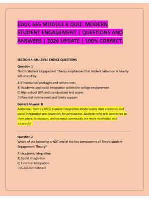 Preview of EDUC 665 MODULE 8 QUIZ: MODERN  STUDENT ENGAGEMENT | QUESTIONS AND  ANSWERS | 2026 UPDATE