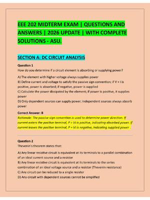 Preview of EEE 202 MIDTERM EXAM | QUESTIONS AND  ANSWERS | 2026 UPDATE | WITH COMPLETE  SOLUTIONS - A