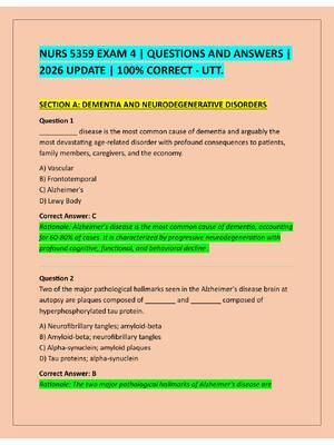 Preview of NURS 5359 EXAM 4 | QUESTIONS AND ANSWERS |  2026 UPDATE | 100% CORRECT - UTT.