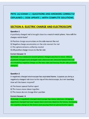 Preview of PHYS 112 EXAM 1 | QUESTIONS AND ANSWERS CORRECTLY  EXPLAINED | 2026 UPDATE | WITH COMPLETE